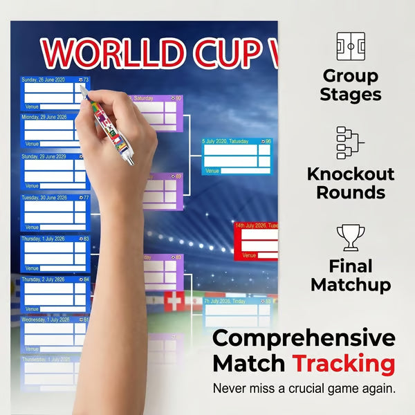 🗓️ ⚽ Poster-Set zur Weltmeisterschaft 2026 – Verpassen Sie kein einziges Spiel! Poster zur Gruppenphase und zur K.o.-Runde (60 cm x 90 cm), inklusive Filzstift und Klebestreifen