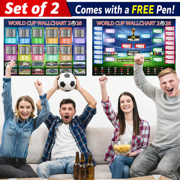 🗓️ ⚽ Poster-Set zur Weltmeisterschaft 2026 – Verpassen Sie kein einziges Spiel! Poster zur Gruppenphase und zur K.o.-Runde (60 cm x 90 cm), inklusive Filzstift und Klebestreifen