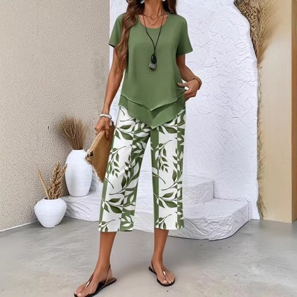 Loungewear-Set mit Rundhals-Oberteil (Lagenlook) und Hose mit extra weitem Bein