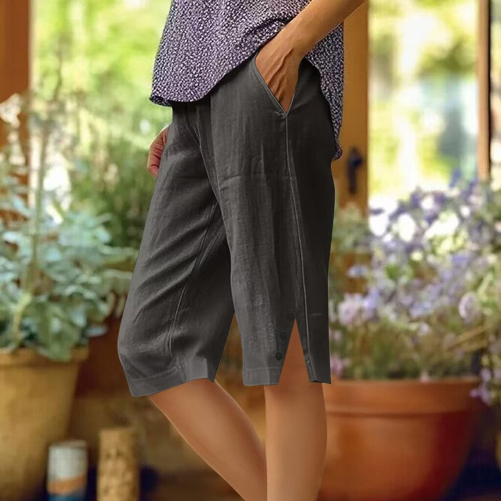 📢Nur für kurze Zeit: 50 % Rabatt👖Einfarbige Caprihose für Damen mit Taschen